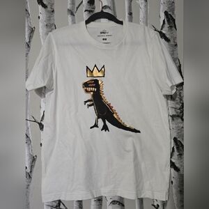 Men’s White Graphic T-Shirt with Gold Crown Dino